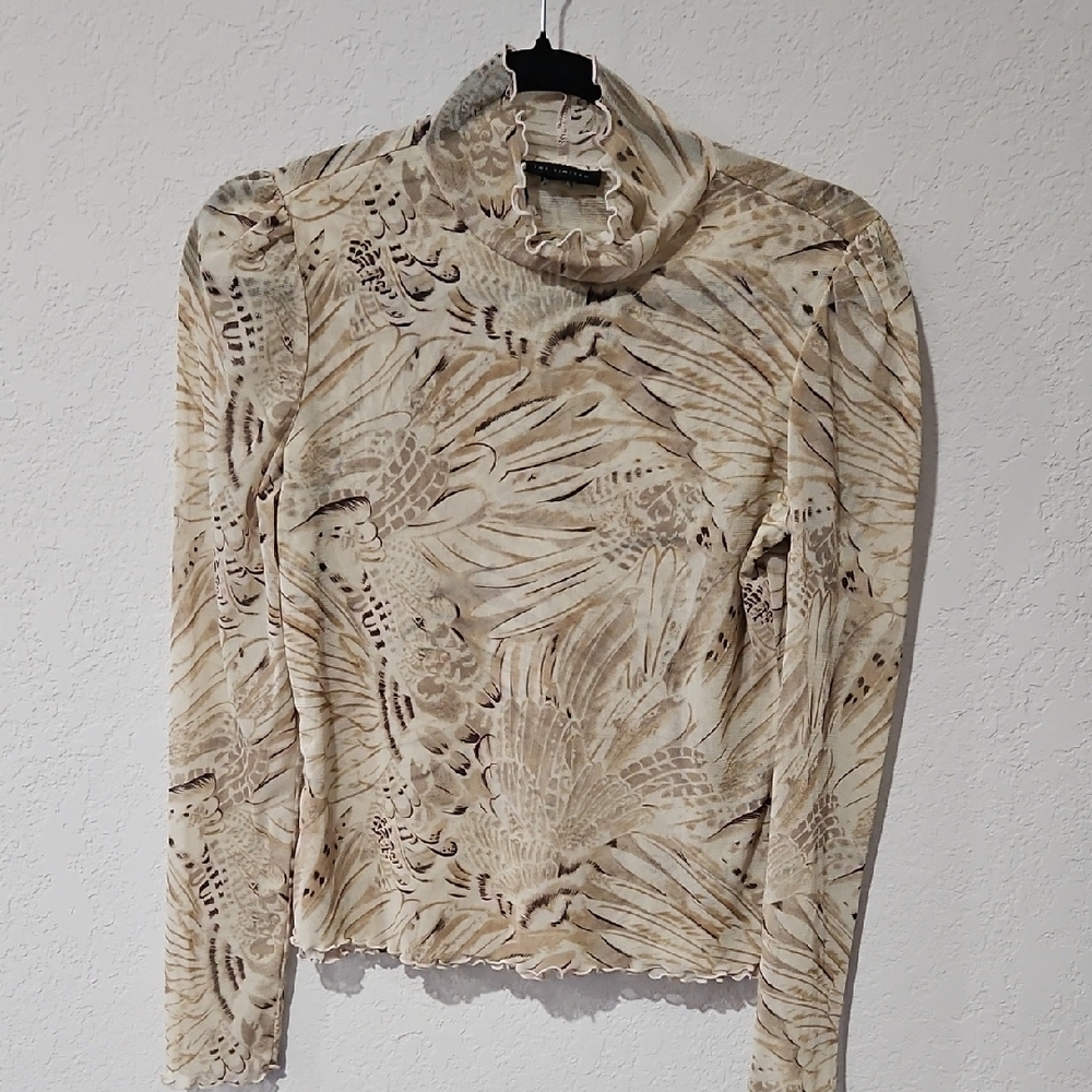 EUC The Limited Beige and Brown Patterned Double Netting Top